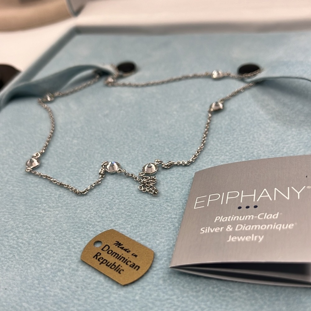 Vintage Epiphany Sterling Silver Diamonique Necklace – 16” - Picture 3 of 11